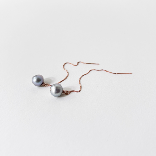 Grey Pearl Drop Earrings Rosé - Image 2